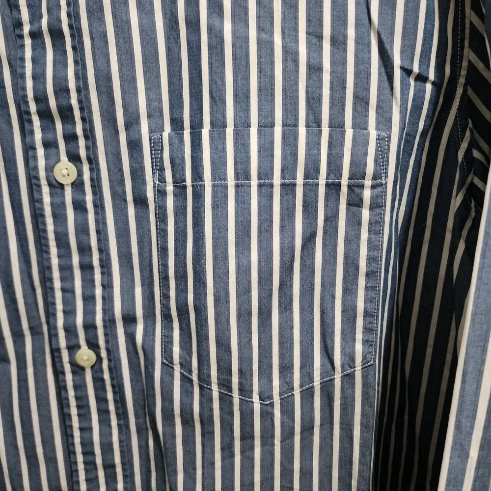Banana Republic Blue White Striped Classic Fit Long Sleeve Button Up Shirt Sz XL